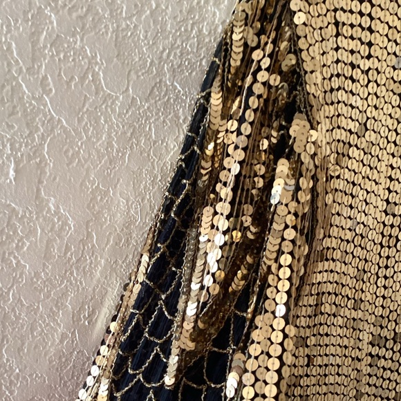 Vintage Gold Black Sequin Silk Dress Flapper - Picture 7 of 8